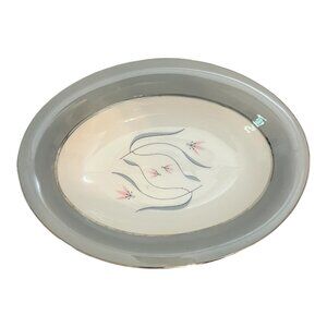 Castleton China Flair 10" Oval Vegetable Serving Bowl With Gray & Pink Floral De